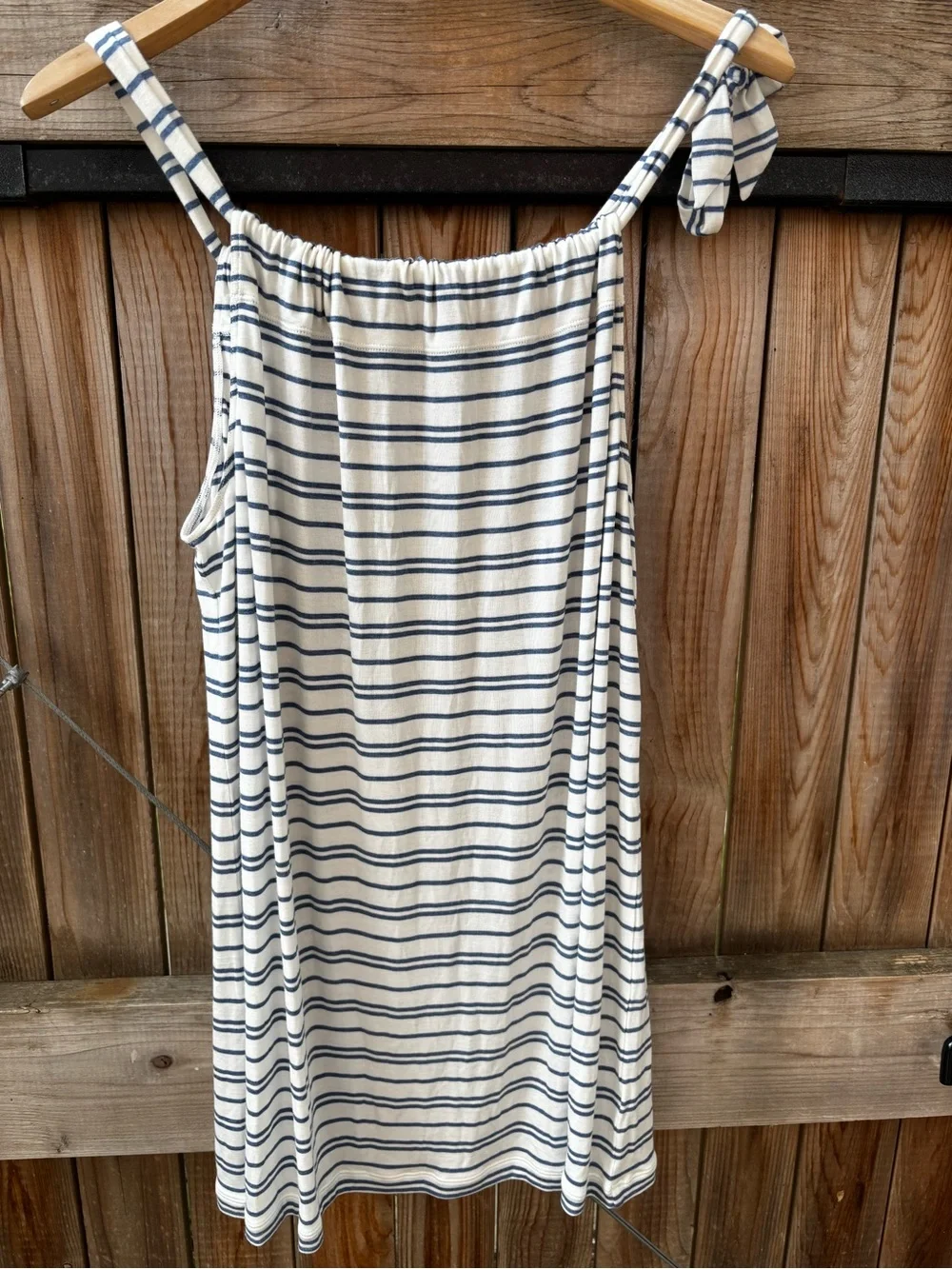 CAbi White Tank Top with Blue Stripes